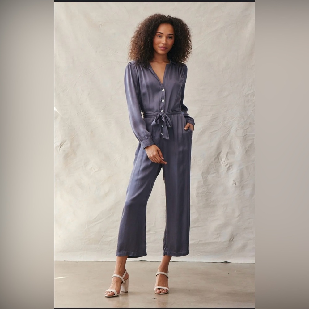 BELLA DAHL GATHERED BUTTON FRONT JUMPSUIT WITH BELT